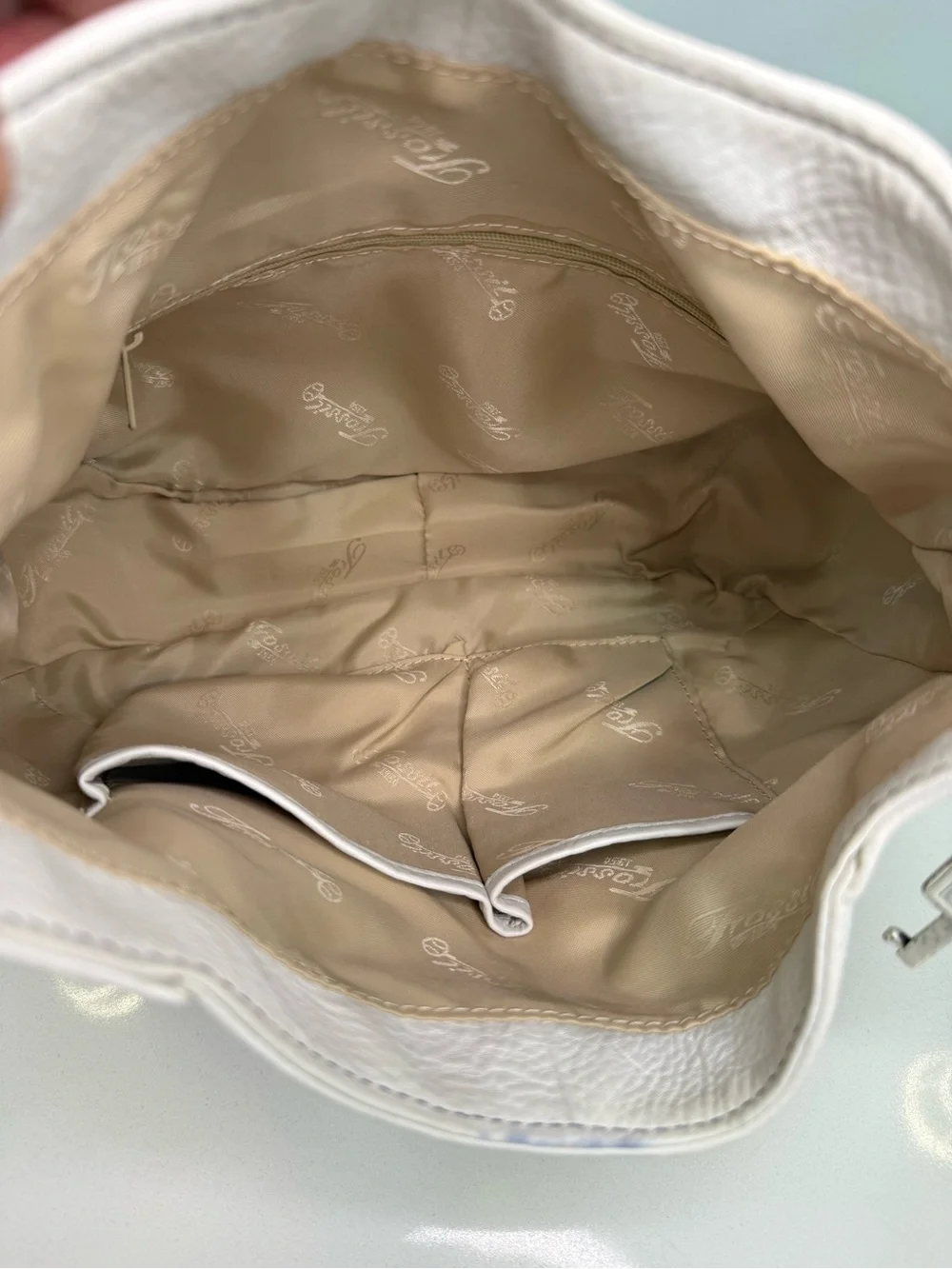 Vintage Fossil White Leather Hobo Shoulder Bag Y2K